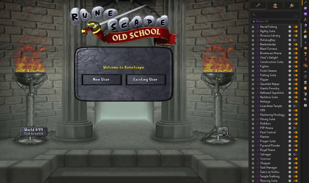 Demon Plugins running live inside the RuneLite client, showing the full plugin sidebar